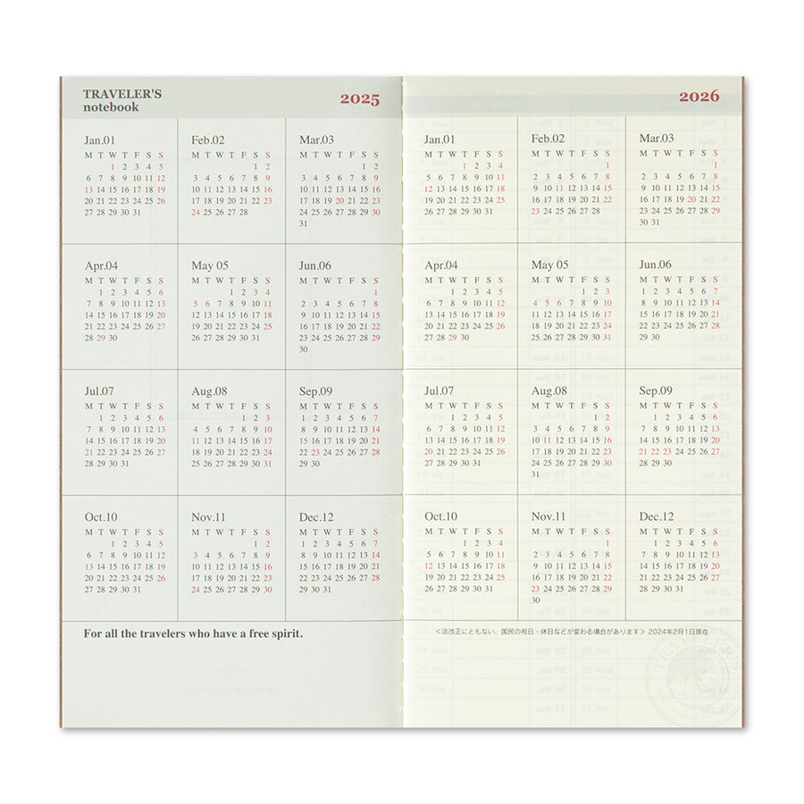 TRAVELER'S COMPANY - Traveler's Notebook Regular - 2025 weekly + memo diary - 2nd Half