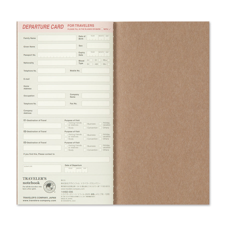 TRAVELER'S COMPANY - Traveler's Notebook Regular - 2025 weekly + memo diary - 2nd Half