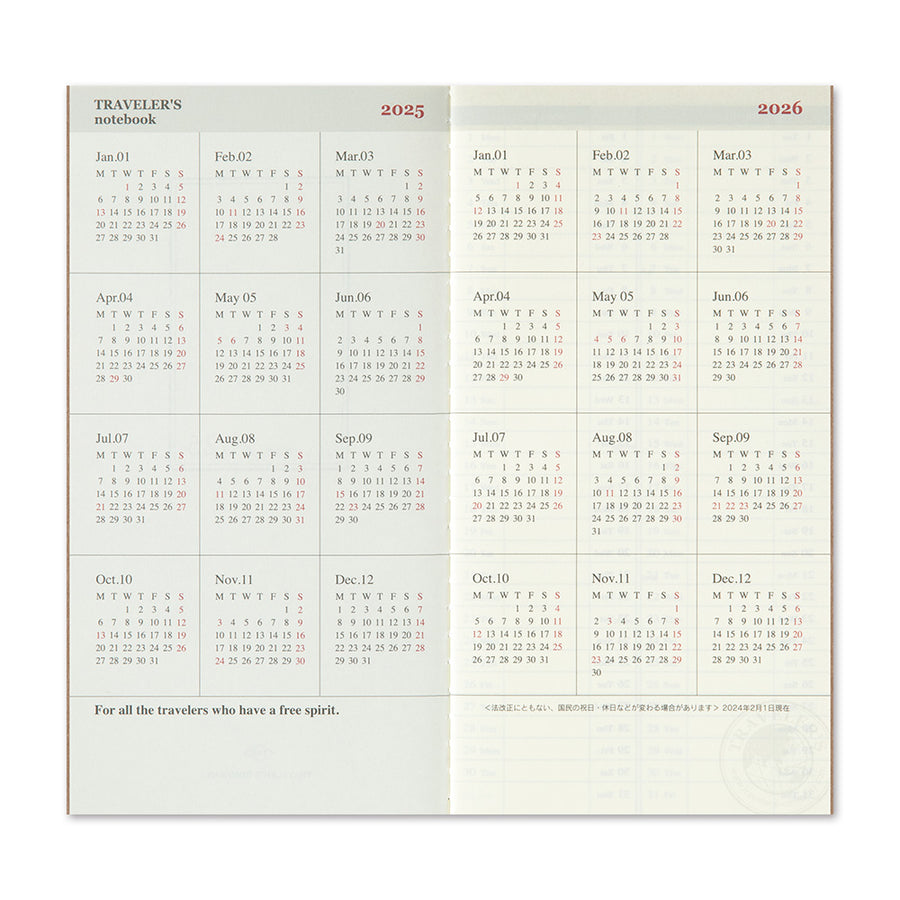 TRAVELER'S COMPANY - Traveler's Notebook Regular - 2025 vertikaler Wochenplaner - 2. Hälfte