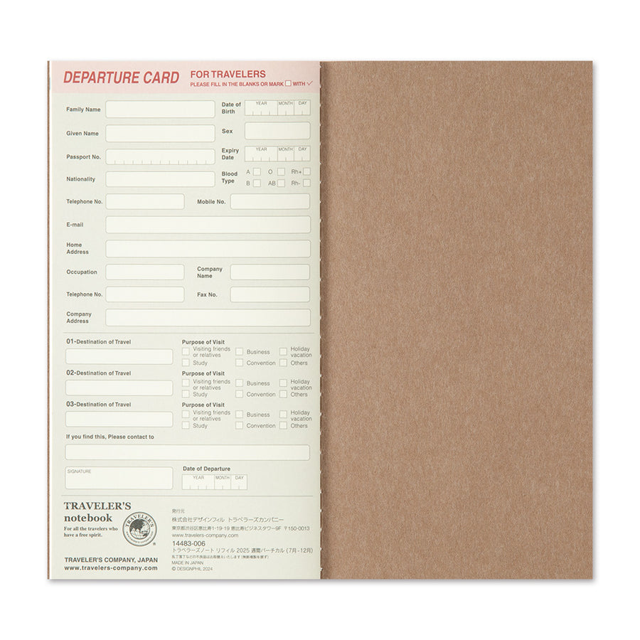 TRAVELER'S COMPANY - Traveler's Notebook Regular - 2025 vertikaler Wochenplaner - 2. Hälfte