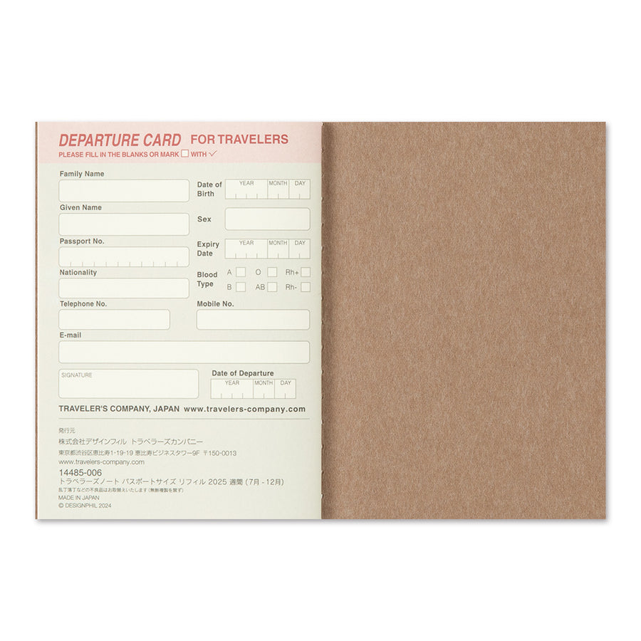 TRAVELER'S COMPANY - Traveler's Notebook Passport - 2025 weekly diary - 2nd Half