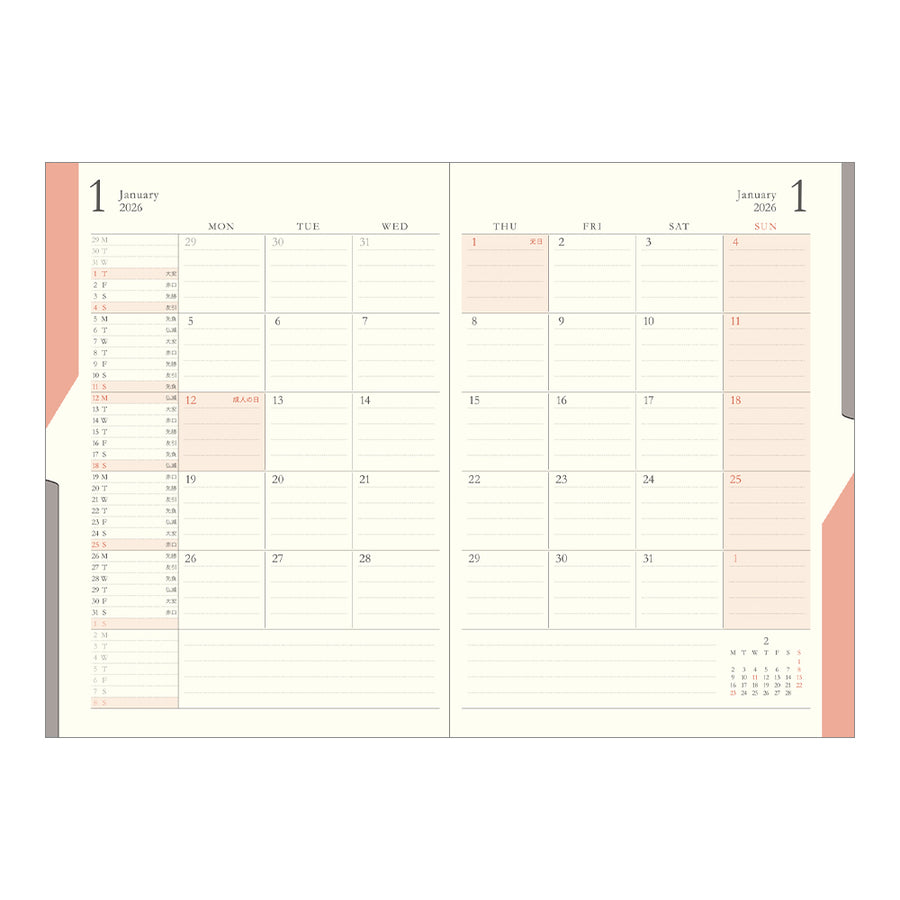 MIDORI - Double Schedule Money Management 2026 - B6 Rosa