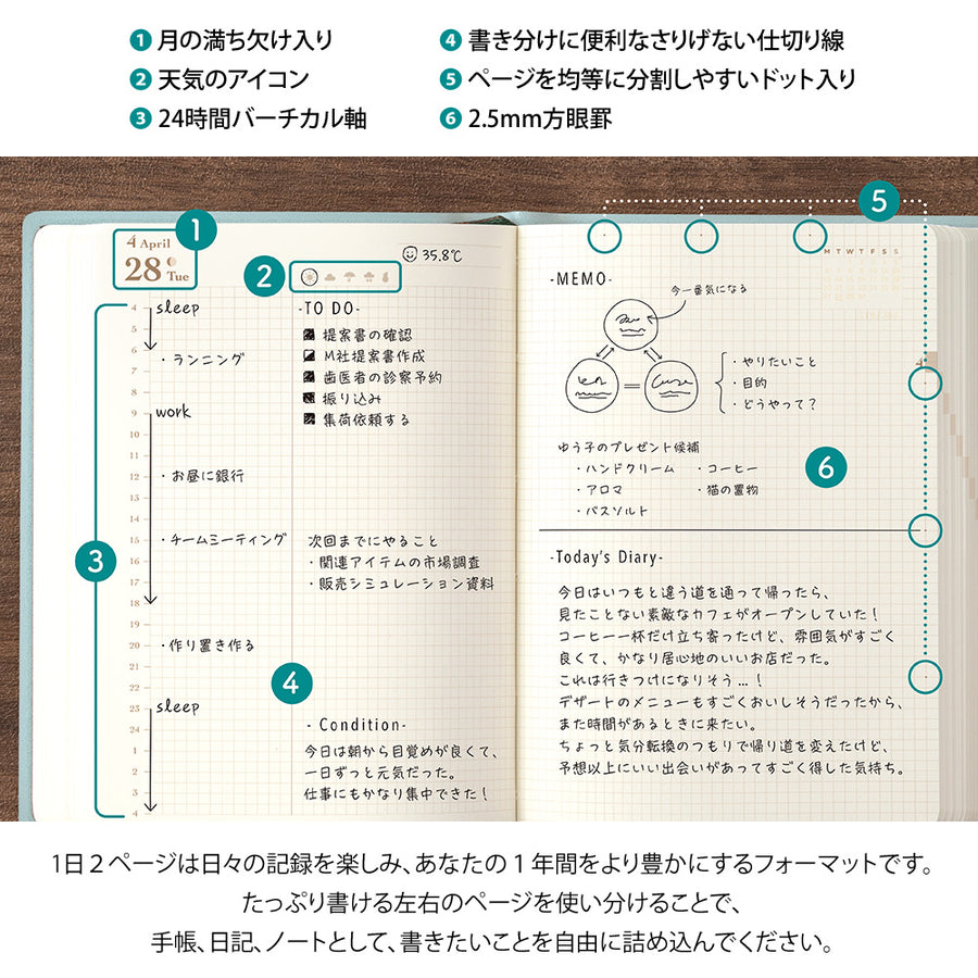 MIDORI - Diary Hibino 2026 - A6 Blau Grün