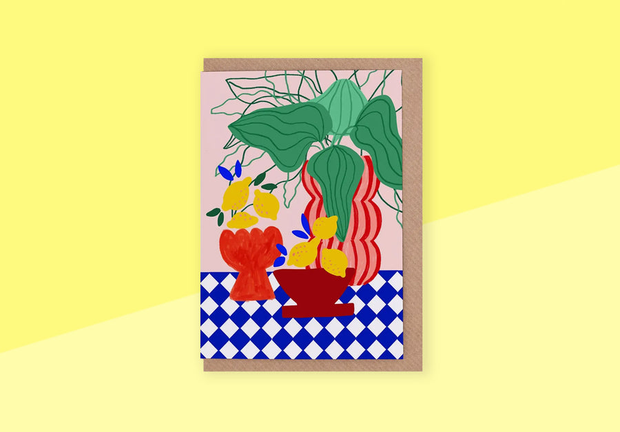 EVERMADE – Grußkarte – Blaue Fliesen und Zitrone