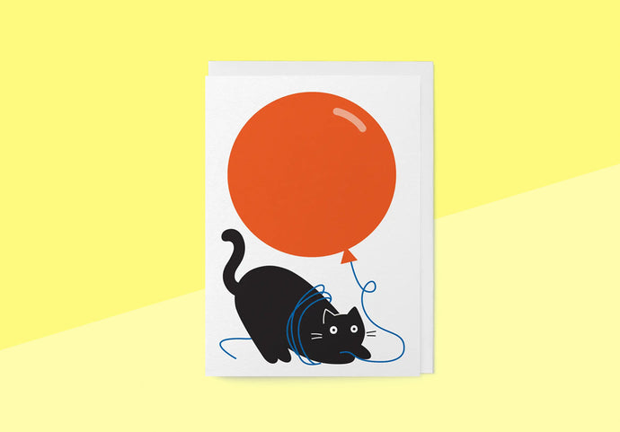 GRAPHIC FACTORY - Grußkarte - Katze und Luftballon