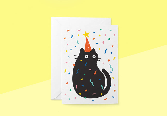 GRAPHIC FACTORY - Grußkarte - Party Cat Confetti
