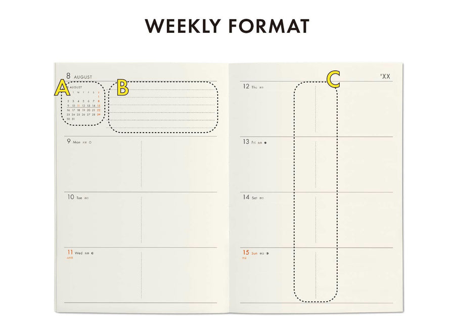HIGHTIDE - Weekly schedule diary 2025 - A6 Panda Black