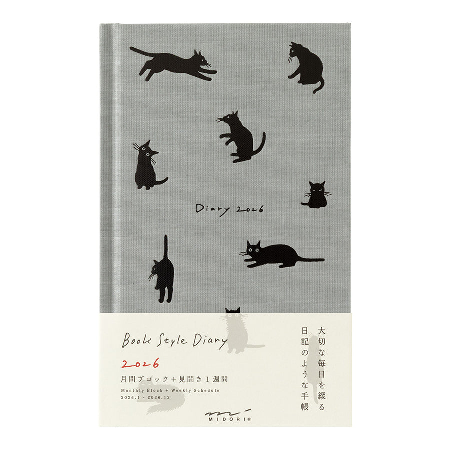 MIDORI - Book Style Kalender 2026 - B6 Variant Katze - Grau