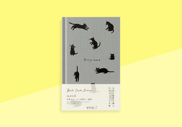 MIDORI - Book Style Kalender 2026 - B6 Variant Katze - Grau
