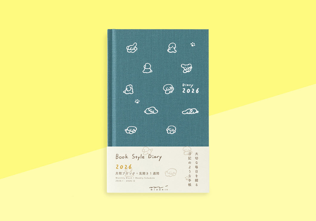 MIDORI - Book Style Kalender 2026 - B6 Variant Hund - Blau Grün