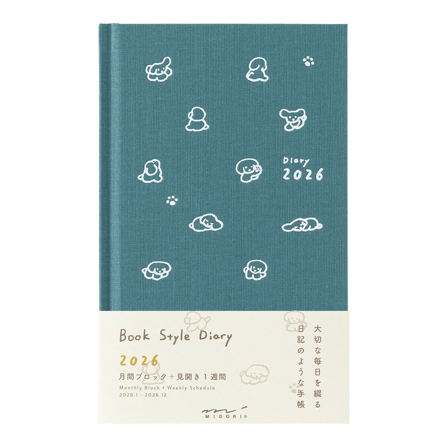 MIDORI - Book Style Kalender 2026 - B6 Variant Hund - Blau Grün