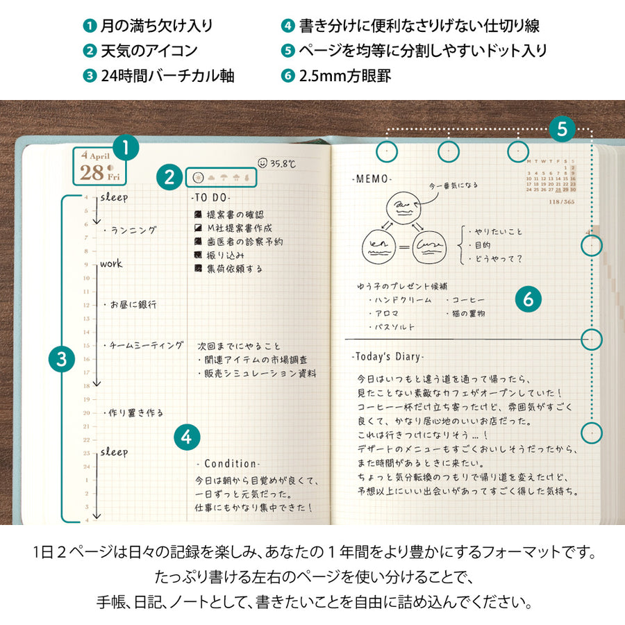 MIDORI - Diary Hibino 2025 - A6 Blue Green