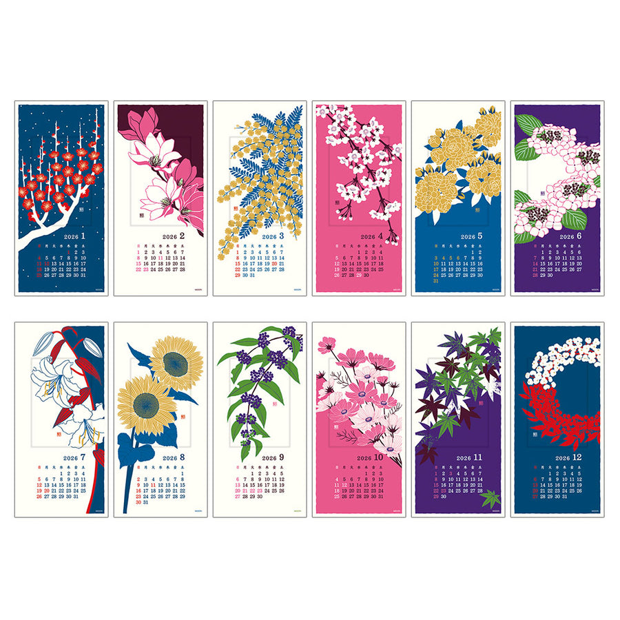 MIDORI - Echizen Washi Wall Calendar 2026 - Blumen