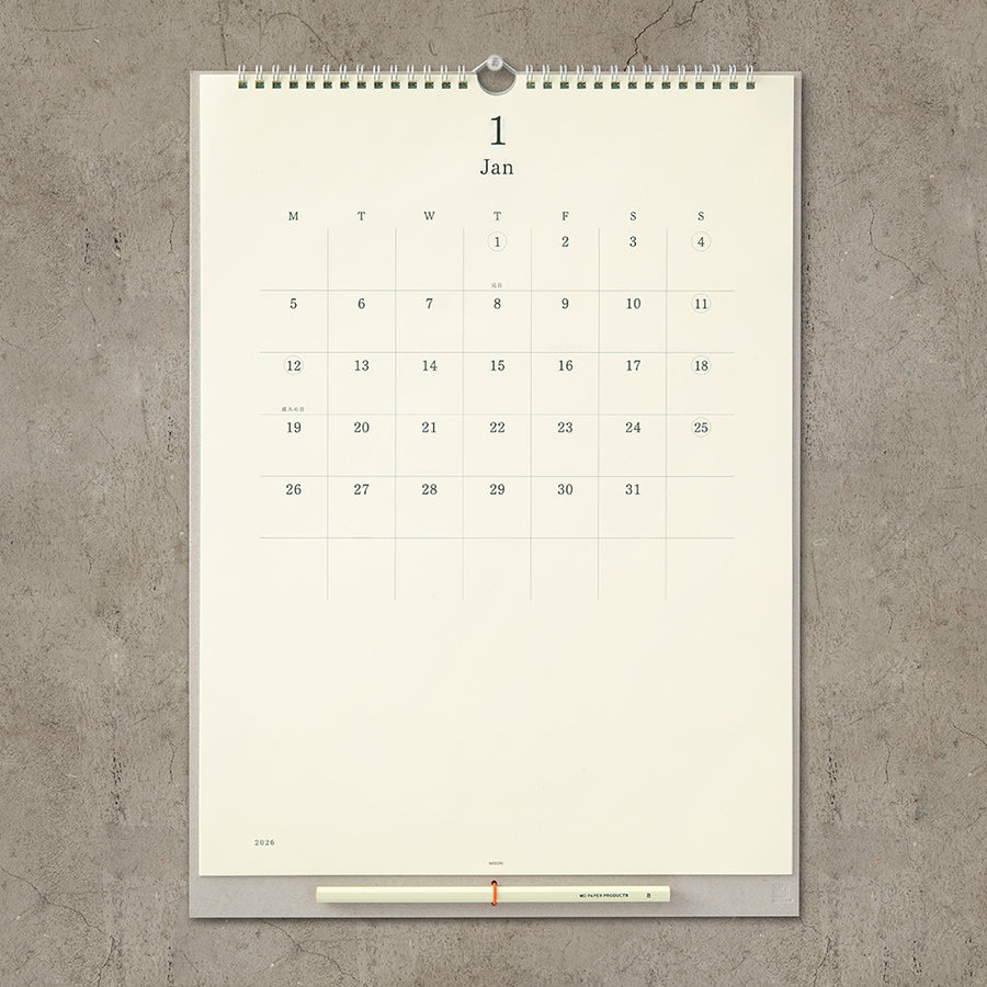MIDORI - MD Wandkalender 2026 mit Bleistift