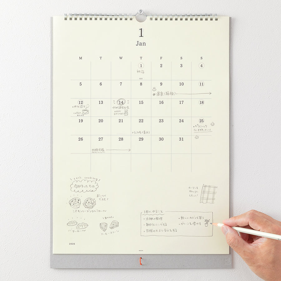 MIDORI - MD Wandkalender 2026 mit Bleistift