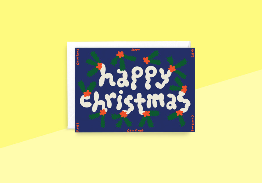 WRAP - Grußkarte - Happy Christmas Stechpalme