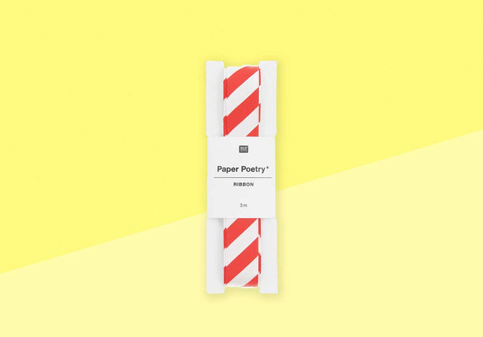 PAPER POETRY - Satinband - Streifen Rot / Weiß