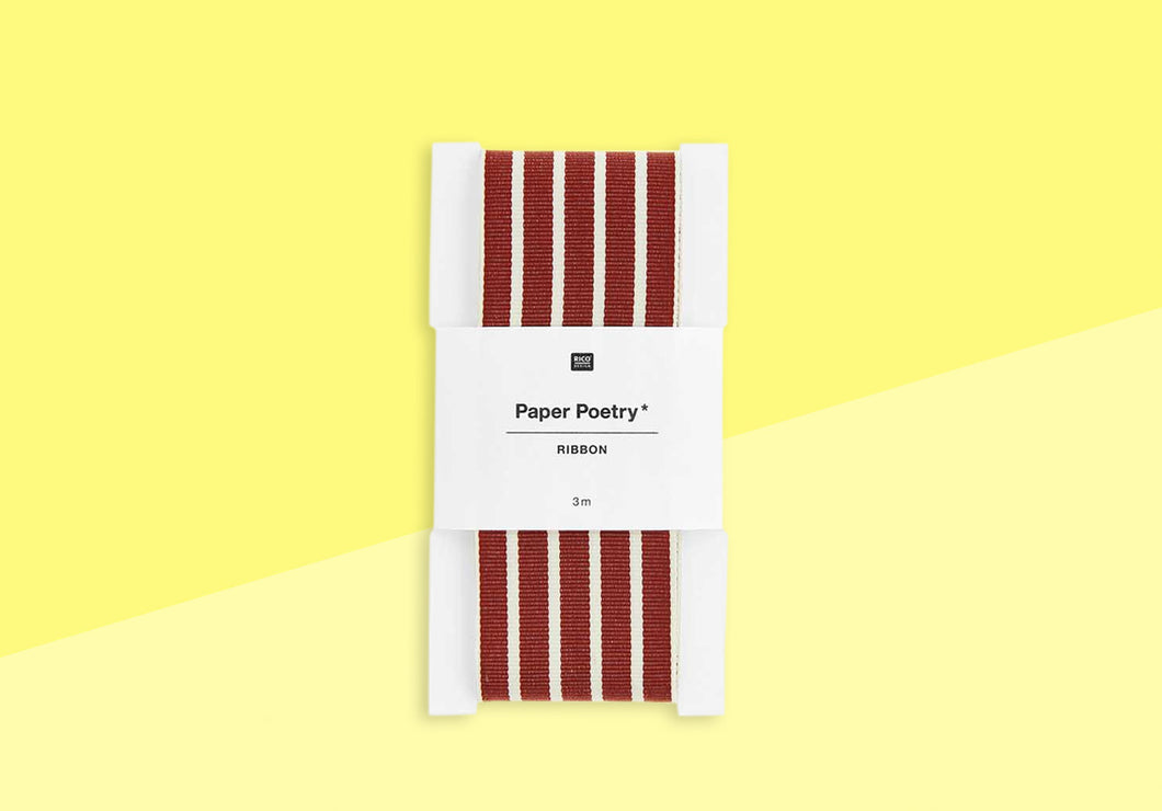 PAPER POETRY - Ribbon - Stripes dark red / off-white