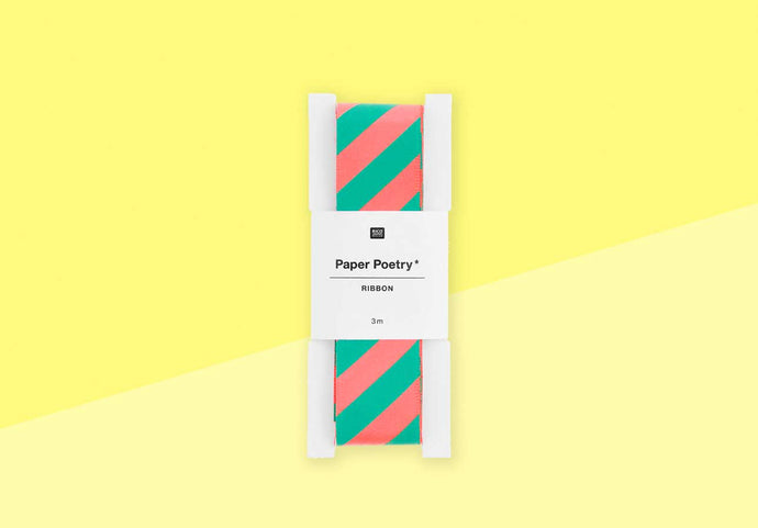 PAPER POETRY - Satinband - Streifen neonrot / türkis