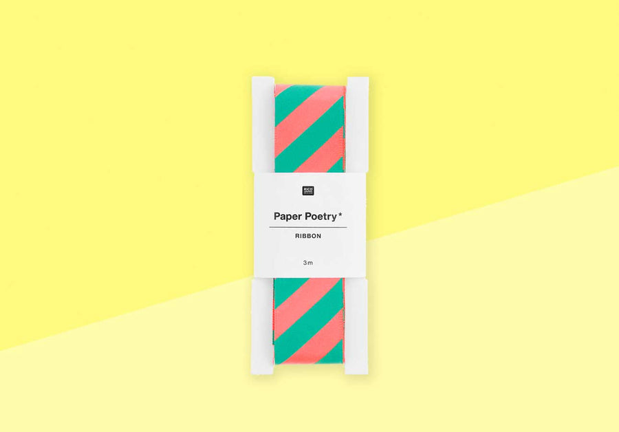 PAPER POETRY - Satinband - Streifen neonrot / türkis