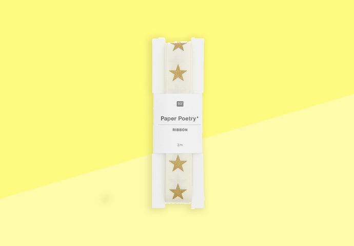 PAPER POETRY – Taftband – goldene Sterne / Creme Weiß