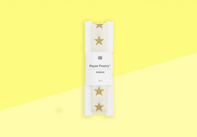 PAPER POETRY - Taffeta ribbon - gold stars / off white