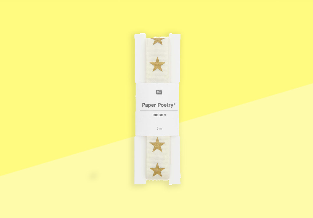 PAPER POETRY - Taffeta ribbon - gold stars / off white