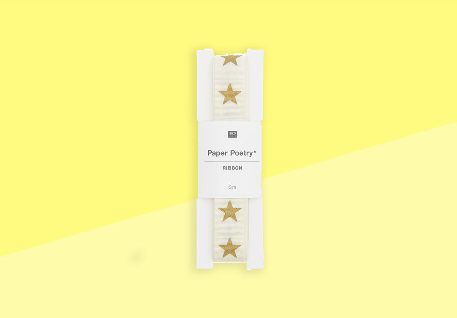 PAPER POETRY – Taftband – goldene Sterne / Creme Weiß
