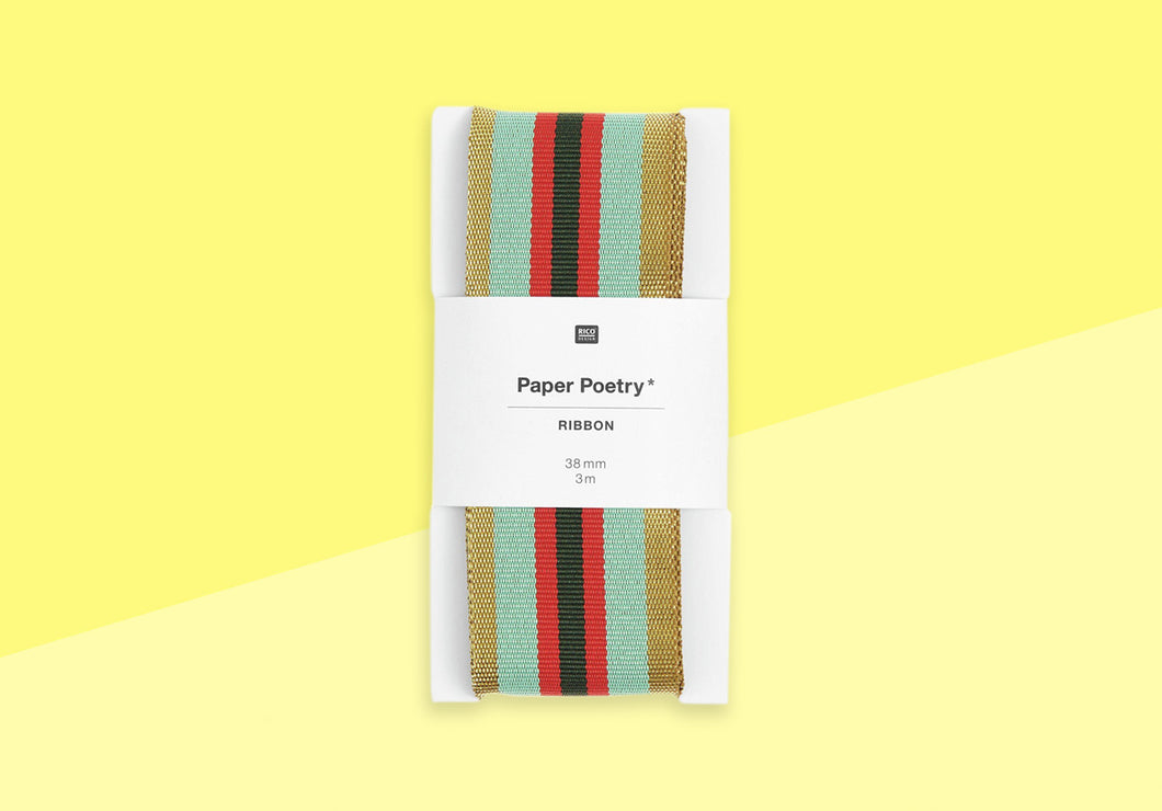 PAPER POETRY - Ribbon - Multi Stripes Gold/Green/Red