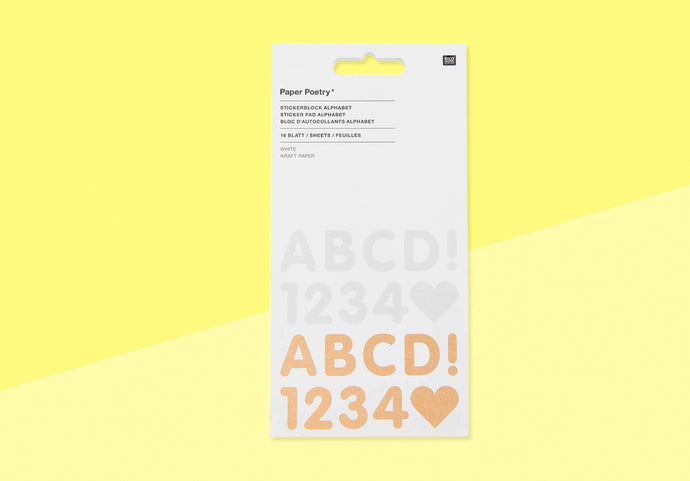 PAPER POETRY - Stickerblock Alphabet - Weiß und Kraftpapier