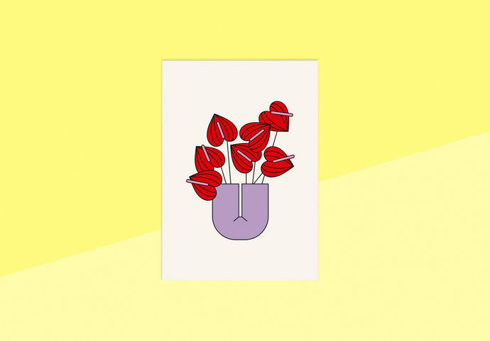RED FRIES - Greeting Card - Flamingo Flowers