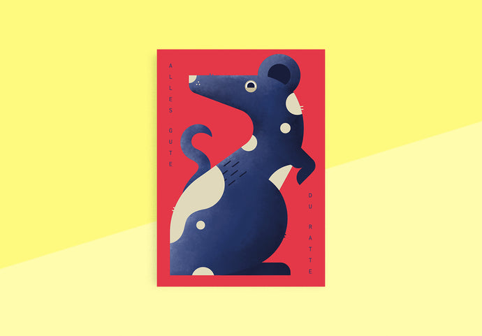 RAD & YELLOW - Grußkarte - Geburtstag Ratte