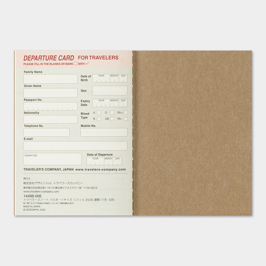 TRAVELER'S COMPANY - Traveler's Notebook Passport - 2026 weekly diary