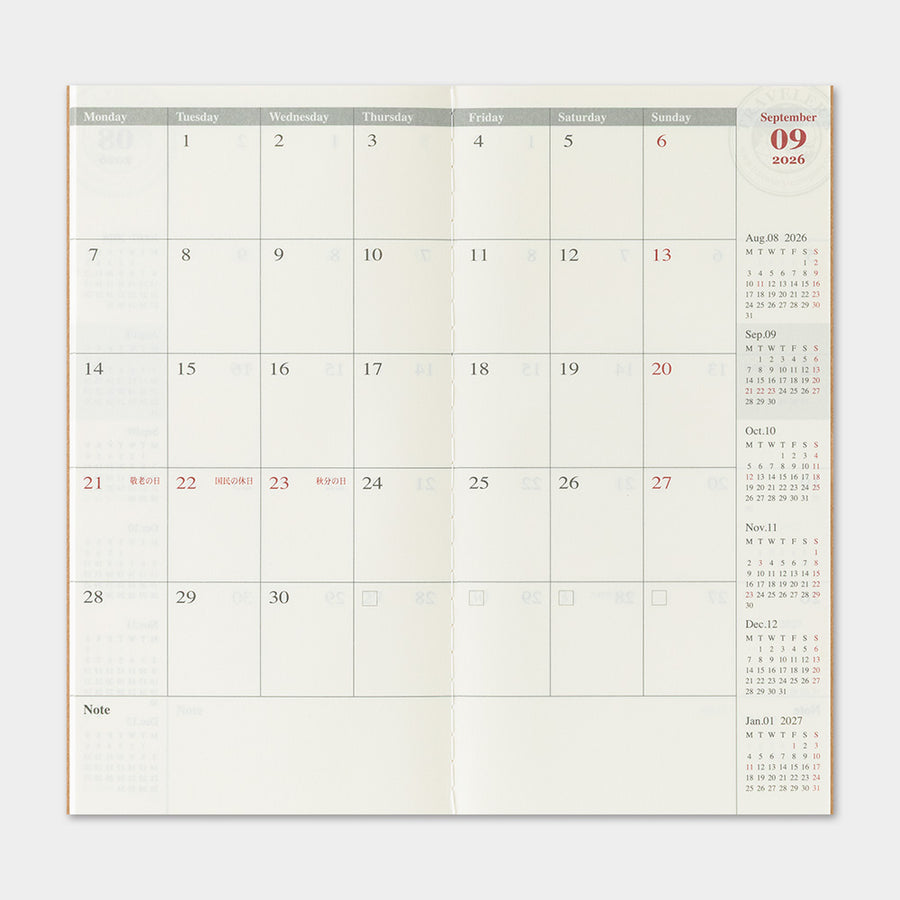 TRAVELER'S COMPANY - Traveler's Notebook Regular - 2026 monthly diary