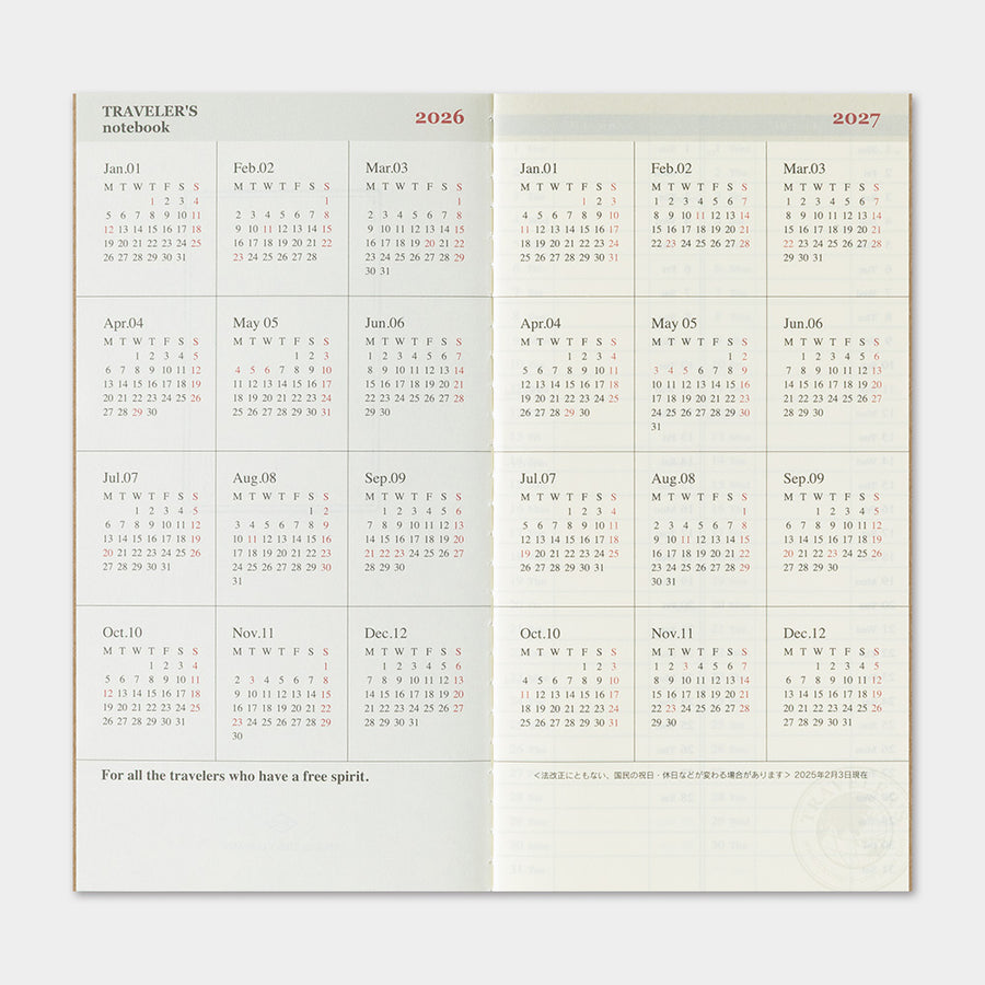 TRAVELER'S COMPANY - Traveler's Notebook Regular - 2026 weekly + memo diary