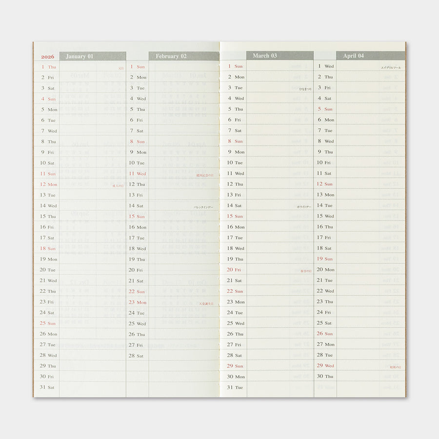 TRAVELER'S COMPANY - Traveler's Notebook Regular - 2026 weekly + memo diary