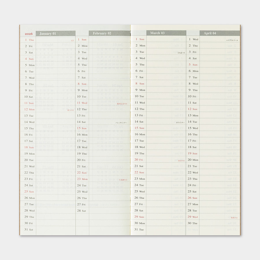 TRAVELER'S COMPANY - Traveler's Notebook Regular - 2026 weekly vertical diary