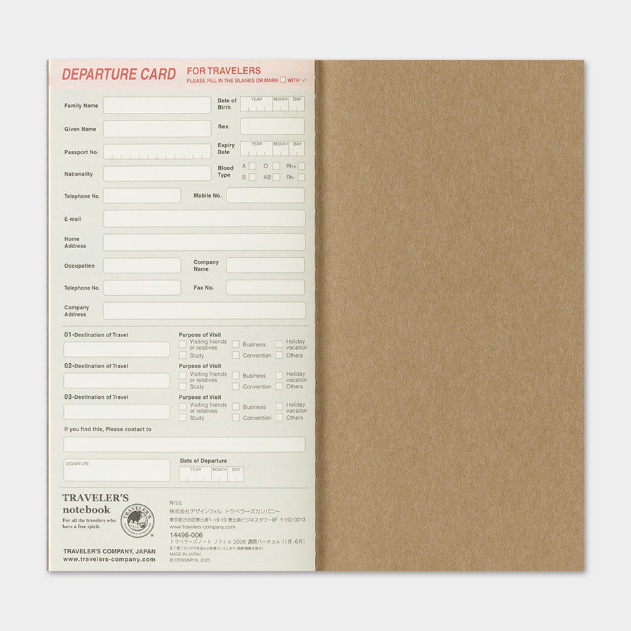 TRAVELER'S COMPANY - Traveler's Notebook Regular - 2026 weekly vertical diary