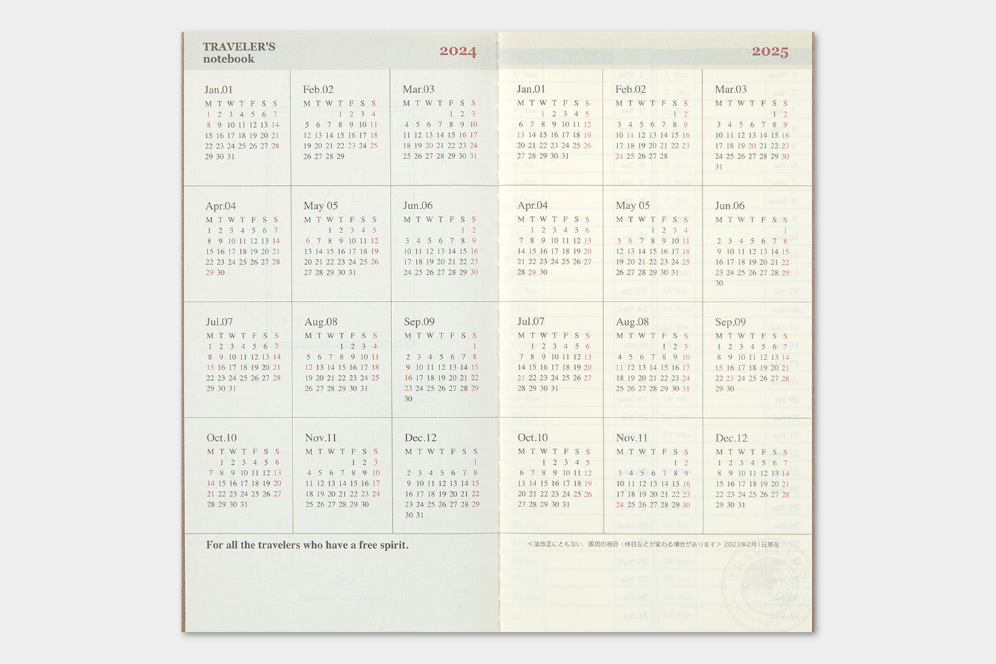 Agenda Hebdo Vertical (2024) - TRAVELER'S notebook (Classique) - Traveler's  Company
