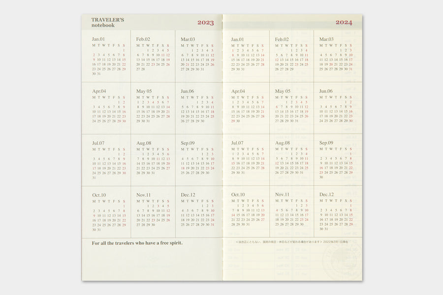 TRAVELER'S COMPANY - Traveler's Notebook Regular - 2023 Wochenplaner + Memo - 2. Hälfte