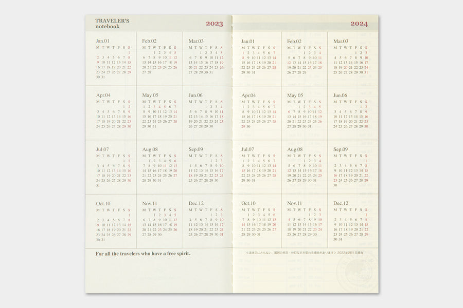 TRAVELER'S COMPANY - Traveler's Notebook Regular - 2023 vertikaler Wochenplaner - 2. Hälfte