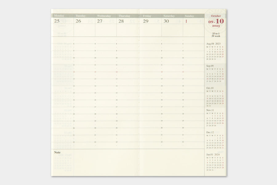 TRAVELER'S COMPANY - Traveler's Notebook Regular - 2023 vertikaler Wochenplaner - 2. Hälfte